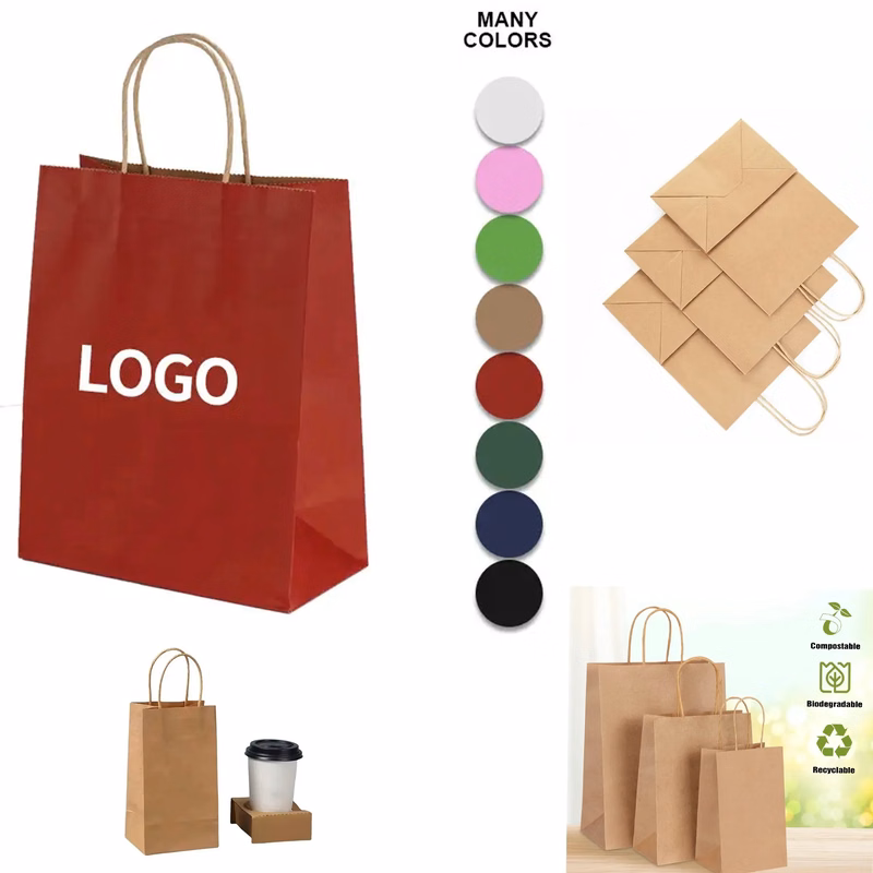 Colorful Gift Shopping Bags Brown Packaging Kraft Paper