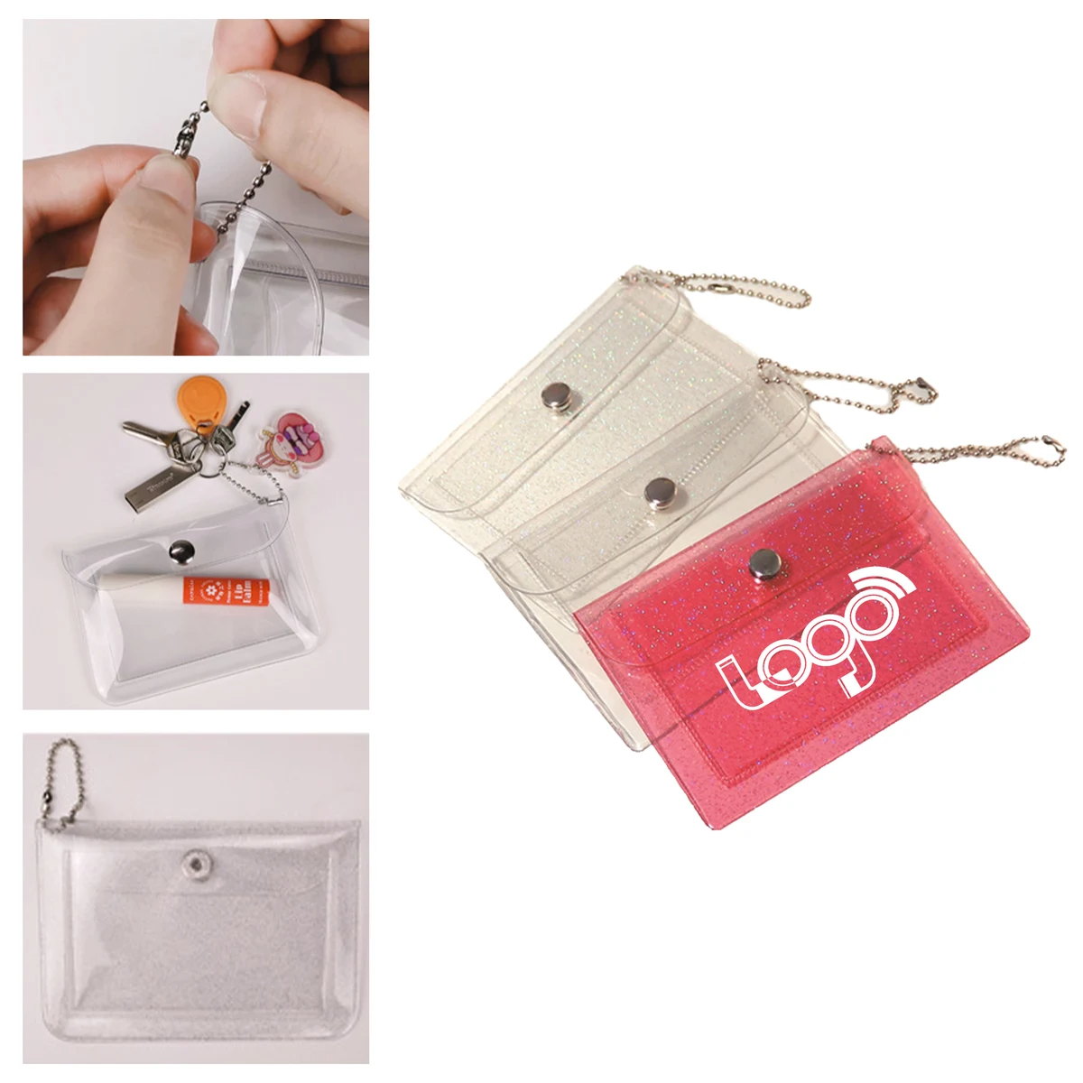 MOQ 50 Transparent PVC Coin and Card Holder with Chain 1