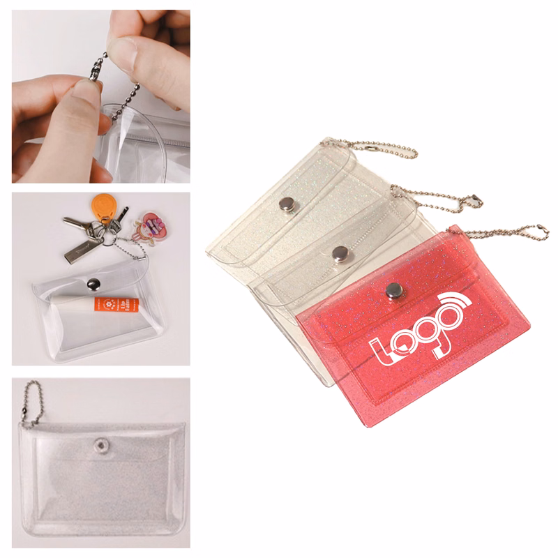 MOQ 50 Transparent PVC Coin and Card Holder with Chain