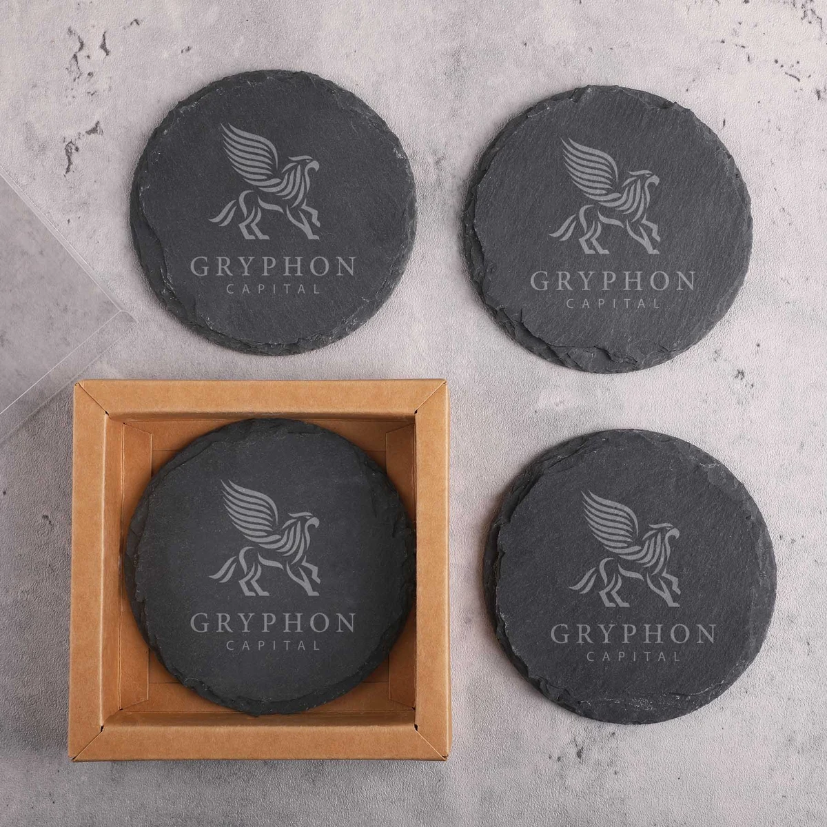 Round Slate 4 Pc. Coaster Set In Box 1