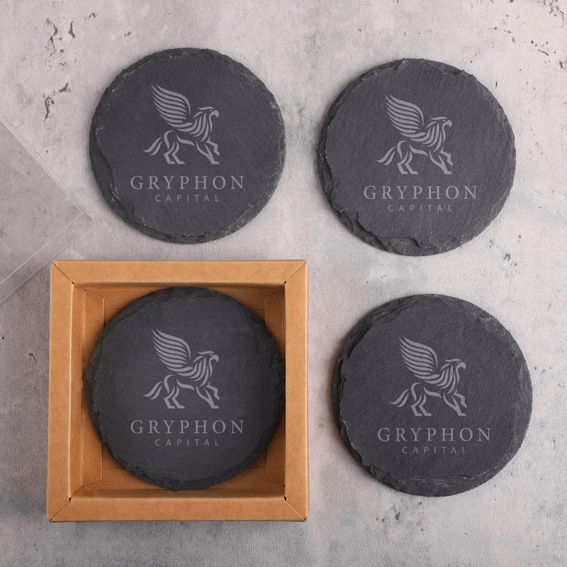 Round Slate 4 Pc. Coaster Set In Box