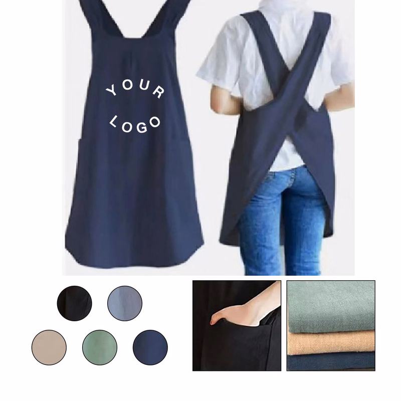 Durable Apron with Cotton Linen Fabric and No Tie Straps