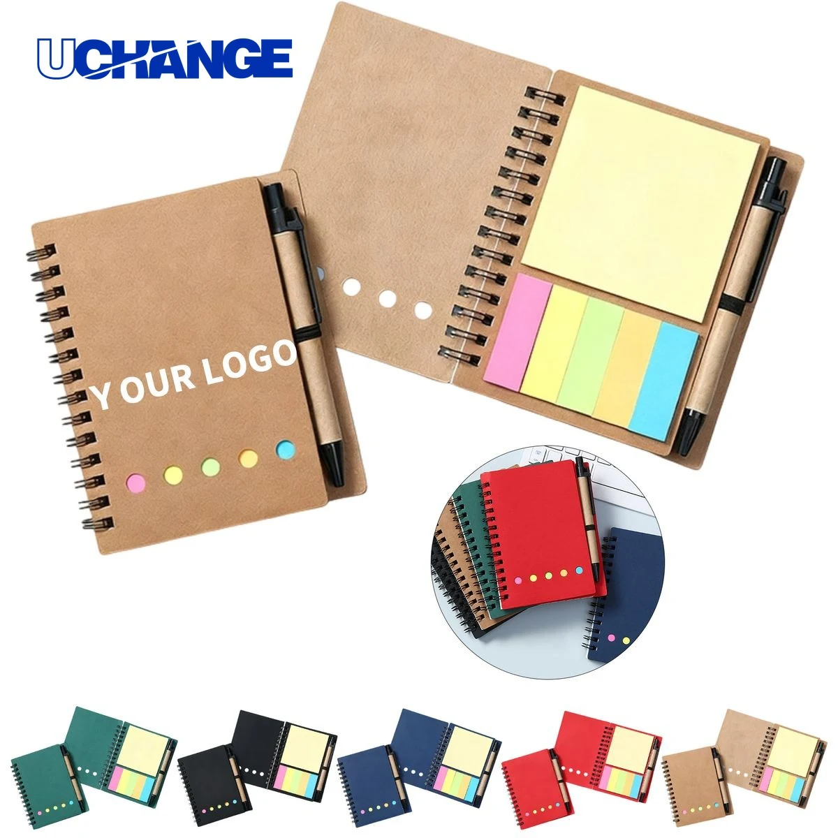 Spiral Note Pad Desk Organizer with Sticky Notes and Pen 1
