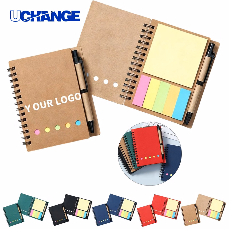 Spiral Note Pad Desk Organizer with Sticky Notes and Pen