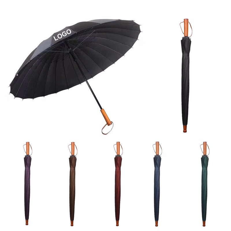 44" Arc Windproof Umbrella Classic Straight Wooden Stick Handle