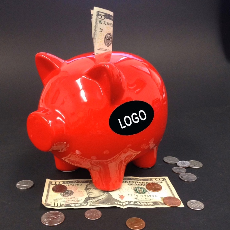 8" Ceramic Jumbo Fire Red Piggy Bank