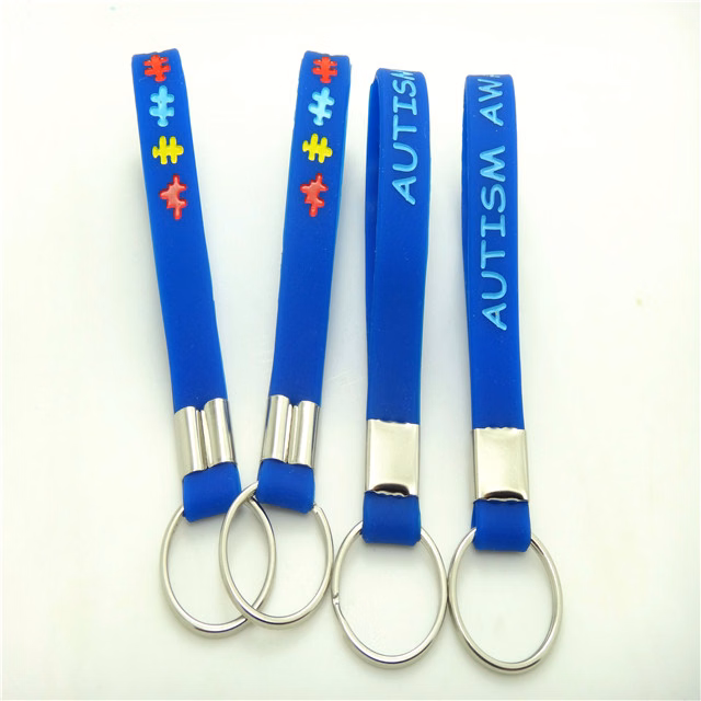1/2 Inch Wide Deboss-Fill Silicone Wristband Keychain