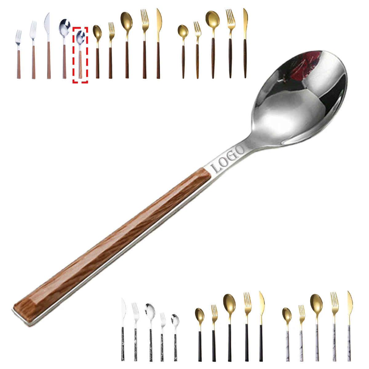 Wood-grain handle dinner spoon,available in tableware sets. 1