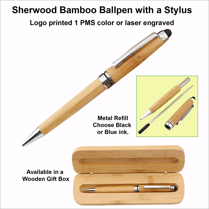 Sherwood Bamboo Ball Pen with a Stylus