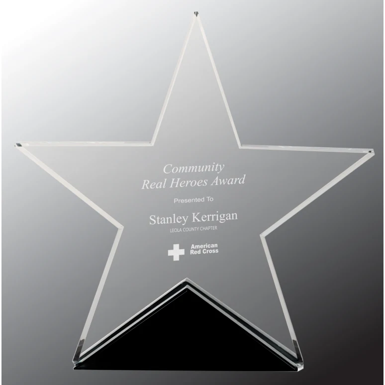 5 3/4" x 5 1/2" Clear Glass Star on Black Base Award 1
