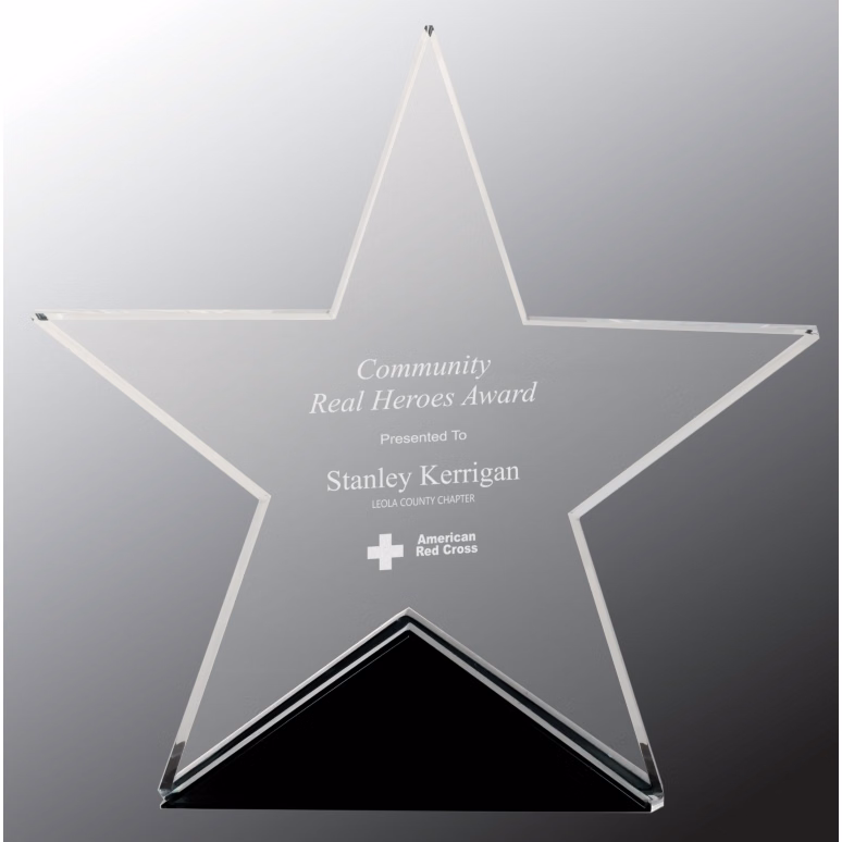 5 3/4" x 5 1/2" Clear Glass Star on Black Base Award