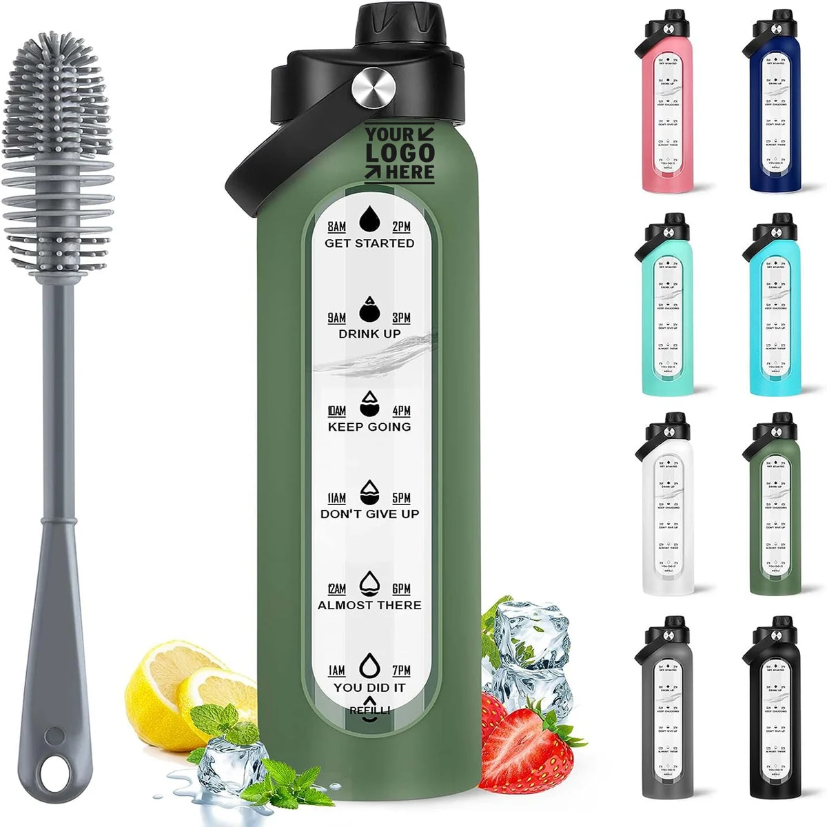 32 Oz BPA Free Reusable Times To Drink Borosilicate Glass Water Bottle With Silicone Sleeve 1