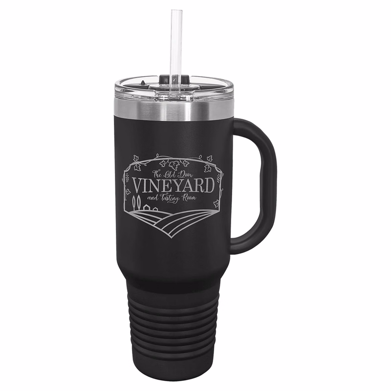 Polar Camel 40 oz. Black Travel Mug with Handle, Straw Included