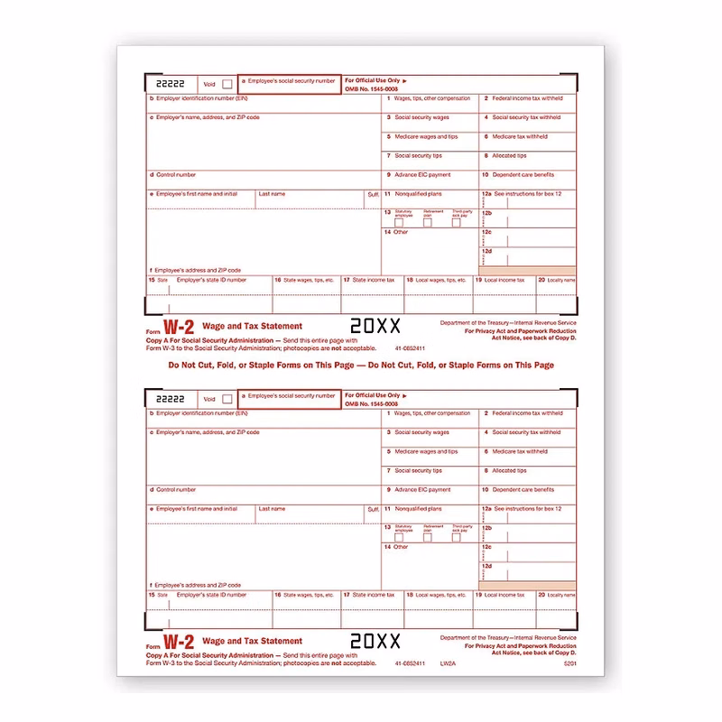 W-2, Federal Copy A Laser Forms - 25 sheets/Pk