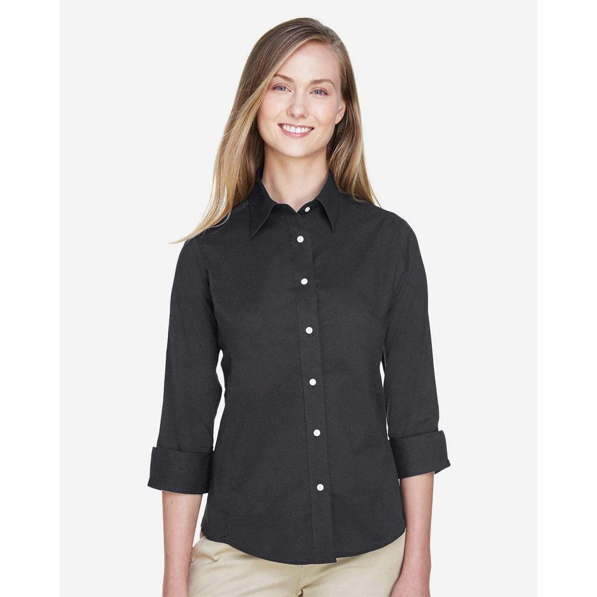 Women's Perfect Fit™ Three-Quarter Sleeve Stretch Poplin Dress Shirt - DP625W 1