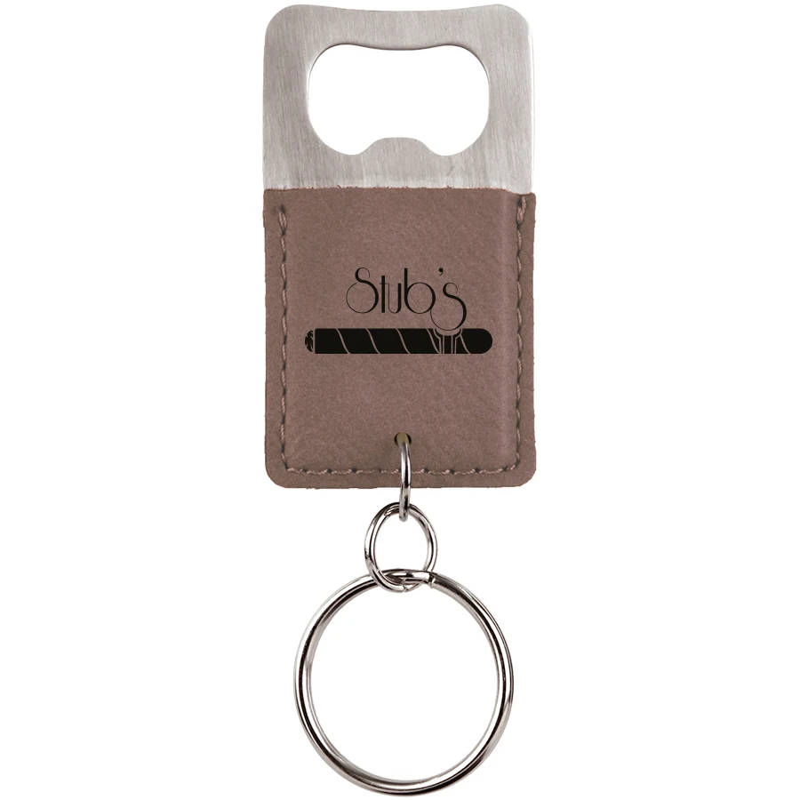 Rectangle Gray Leatherette Bottle Opener Keychain 1