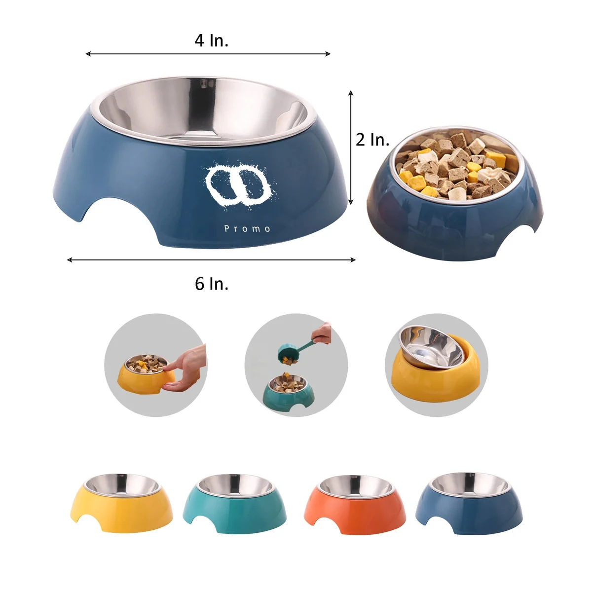Stainless Steel Dog Bowl 6"L x 4"W x 2"H 1