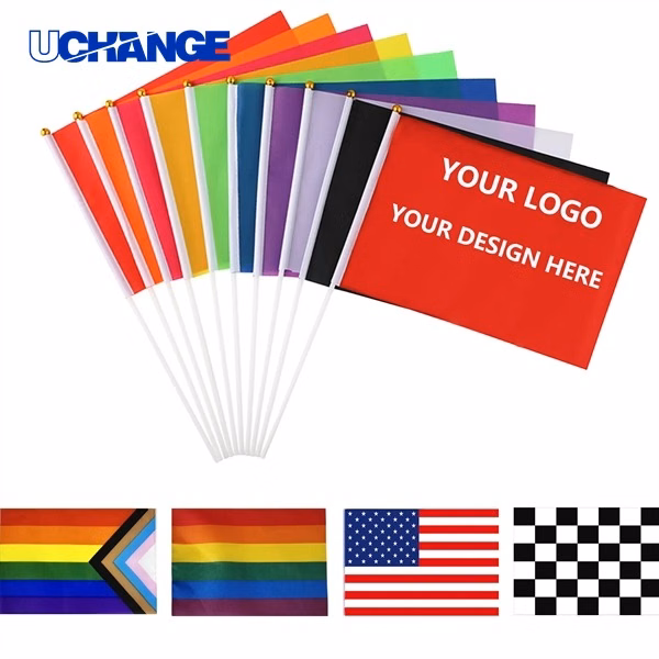 Full Color Custom Handheld Stick Flag Rush Service for Promotions