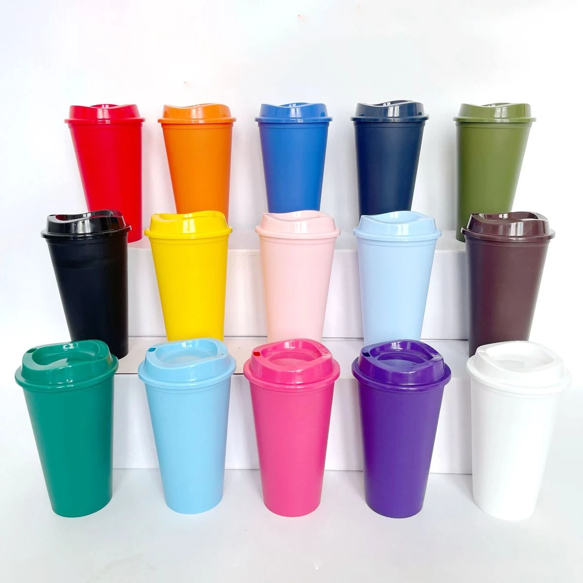 16OZ Plastic Tumblers With Lids Iced Coffee Leak Proof Reusable Color Changing Cups 1