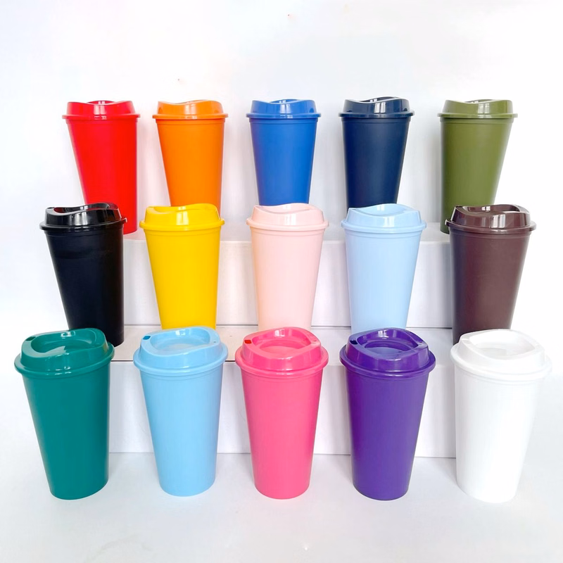 16OZ Plastic Tumblers With Lids Iced Coffee Leak Proof Reusable Color Changing Cups