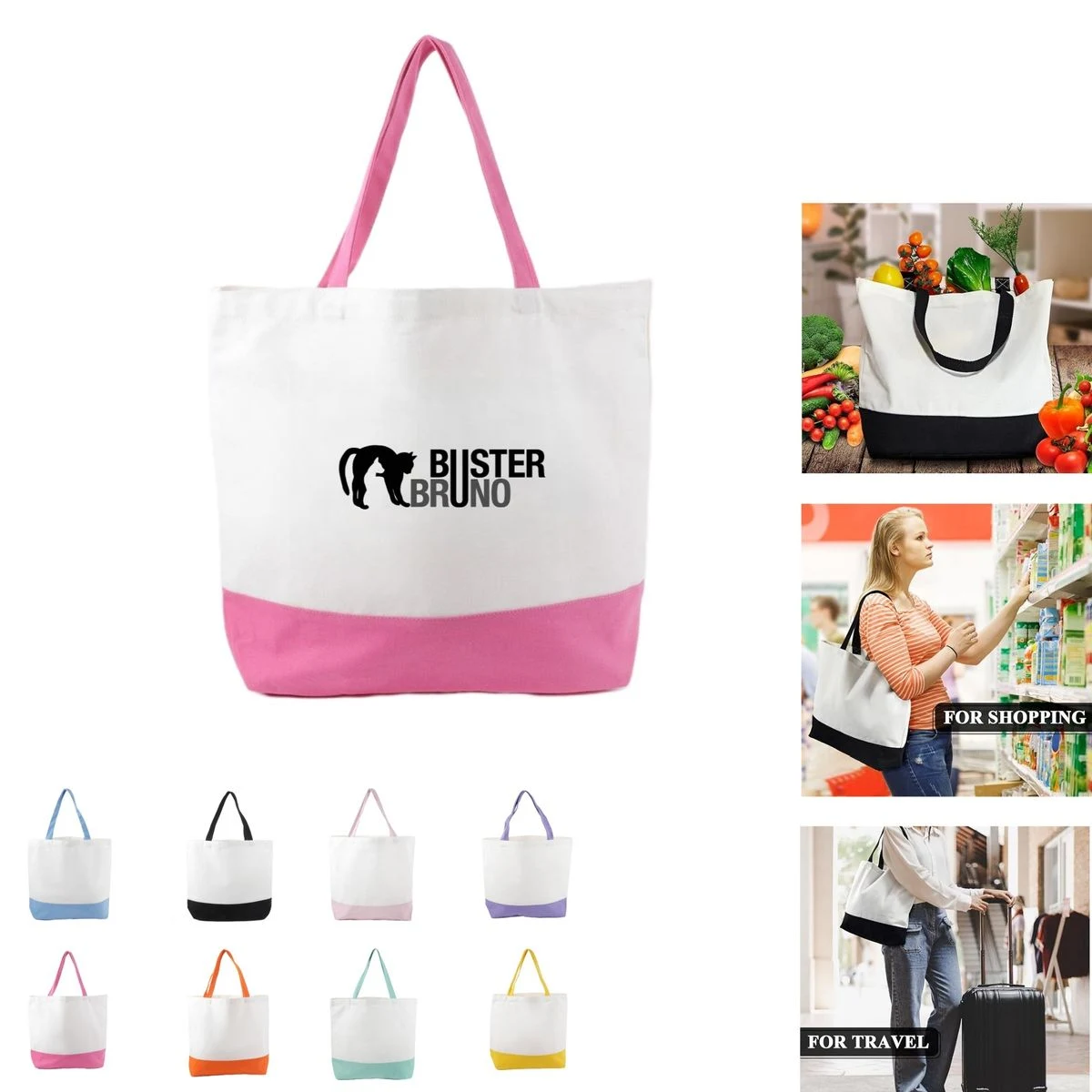 Cotton Canvas Reusable Grocery Shopping Bags, custom tote bag with logo imprint 1
