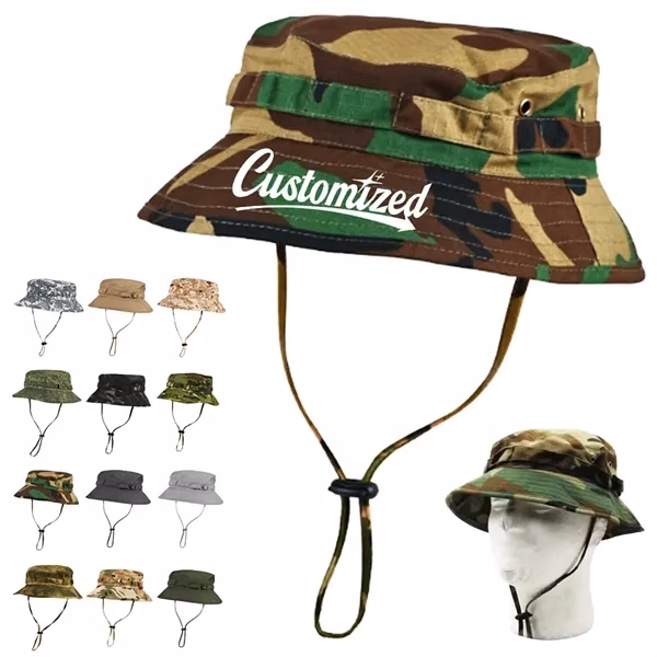 Custom Camouflage Boonie Hat with Adjustable Chin Strap — Sun Protection for Outdoor Pros