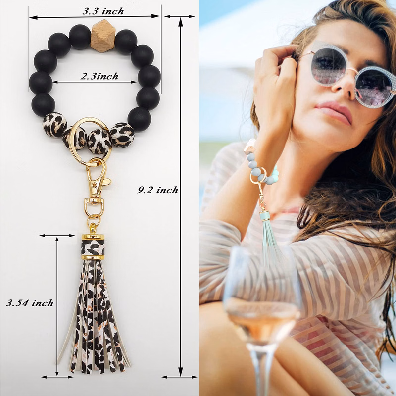 Leather Tassel With Silicone Bead Women's Keychain