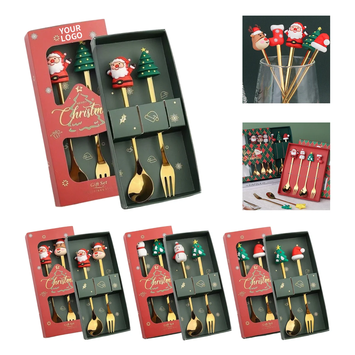 Two Piece Christmas Spoon Fork Set 7.4 x 3.2 x 1" 1