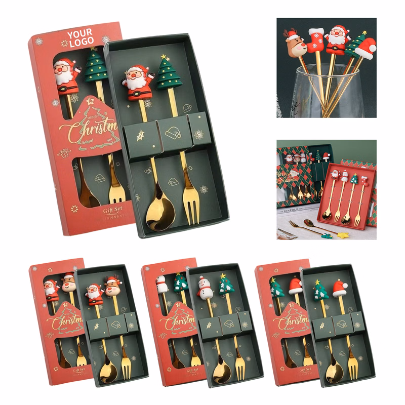 Two Piece Christmas Spoon Fork Set 7.4 x 3.2 x 1"