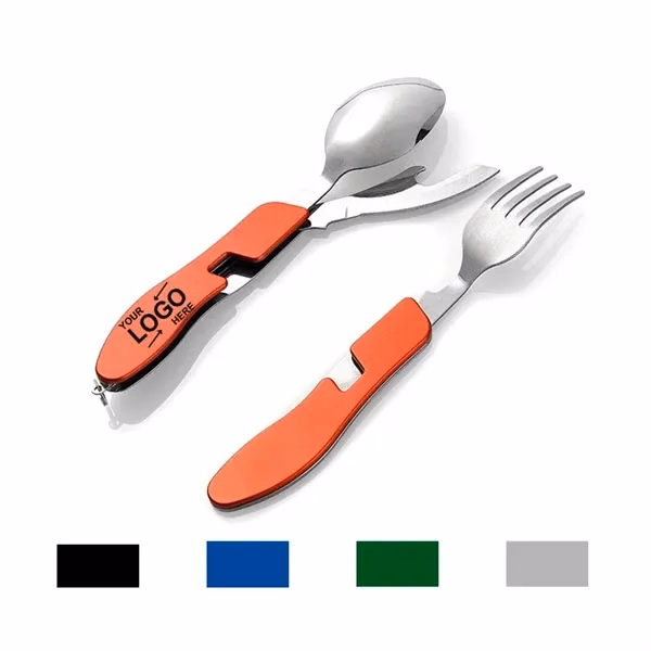 Custom 4 In 1 Stainless Steel Camping Utensil Set — Portable Outdoor Cutlery