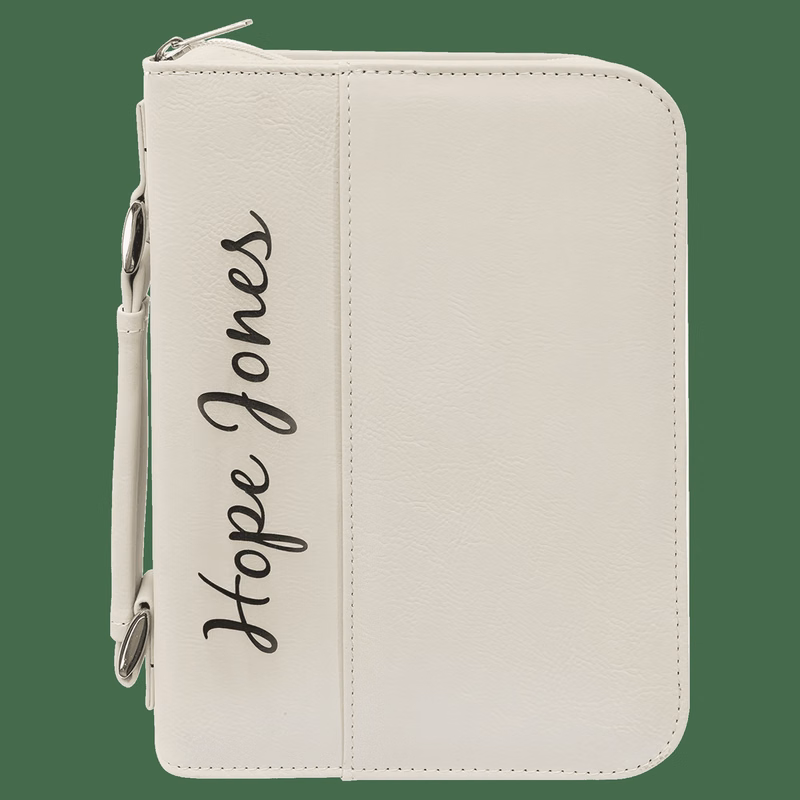 6 3/4" x 9 1/4" White Leatherette Book/Bible Cover with Handle & Zipper