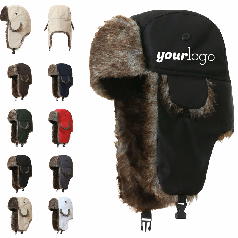 Water-Resistant Winter Trapper Hat with Faux Fur Lining