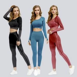 Women'S Fitness Long Sleeve Shirt And Pants Workout Suit 1
