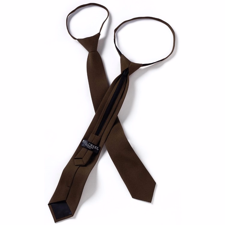 Brown Polyester Poplin Zipper Neck Tie