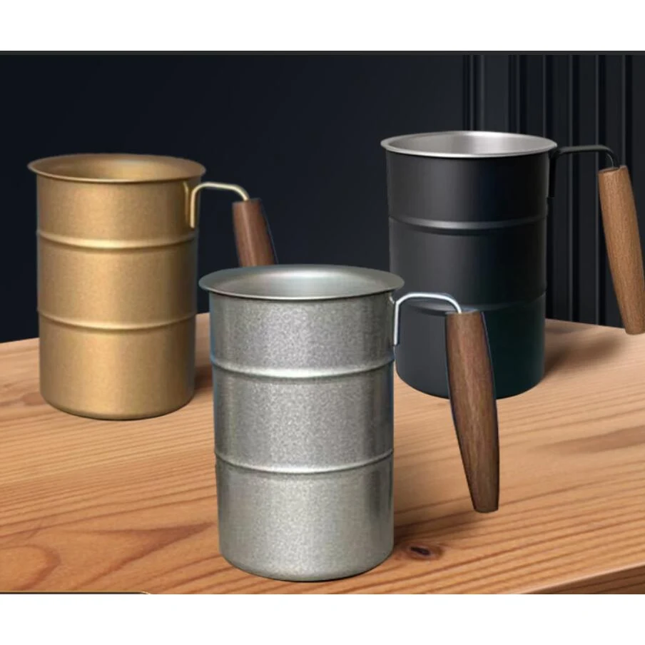 12oz Retro Industrial Coffee Beer Mug With Wooden Handle 1