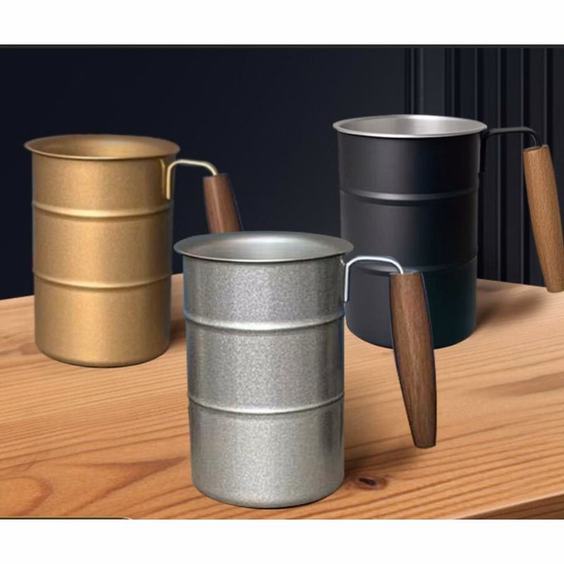 12oz Retro Industrial Coffee Beer Mug With Wooden Handle