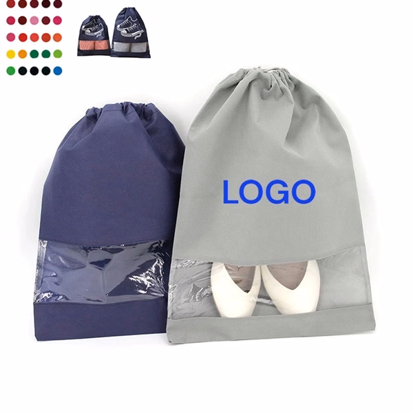 Custom Non-Woven Drawstring Shoe Bag with Window — Durable Travel Storage Organizer