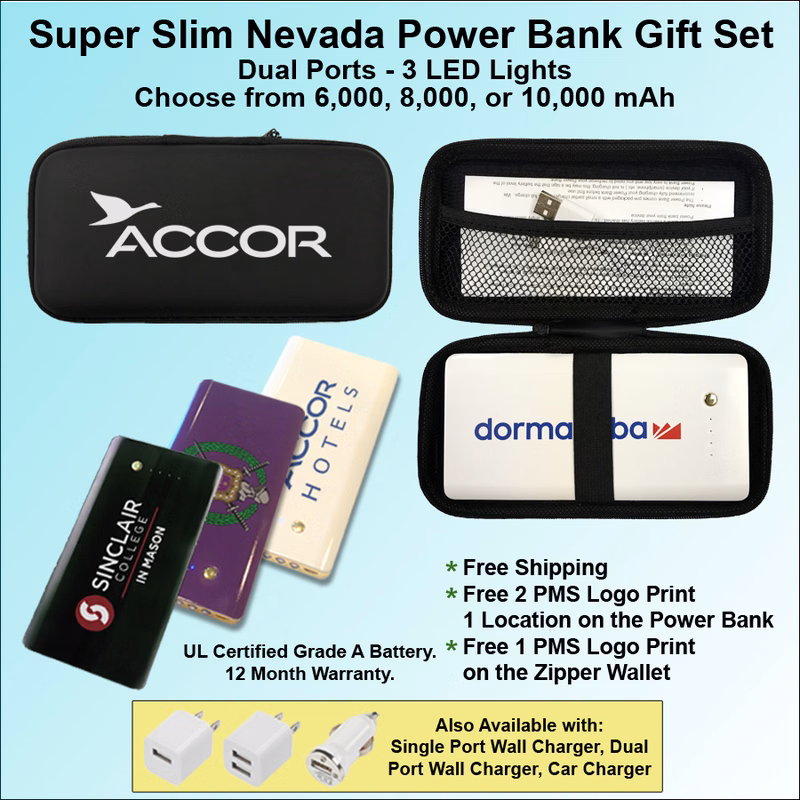 Super Slim Nevada Rubberized Finish Power Bank Zipper Wallet Set 10000 mAh