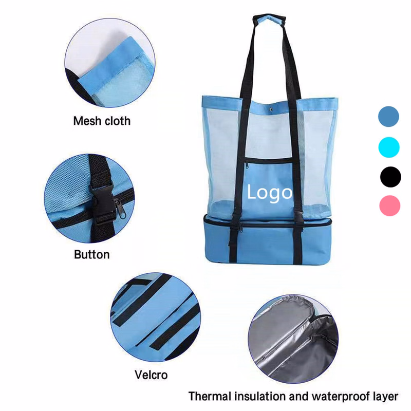 Beach Tote Bag with Insulated Can Cooler