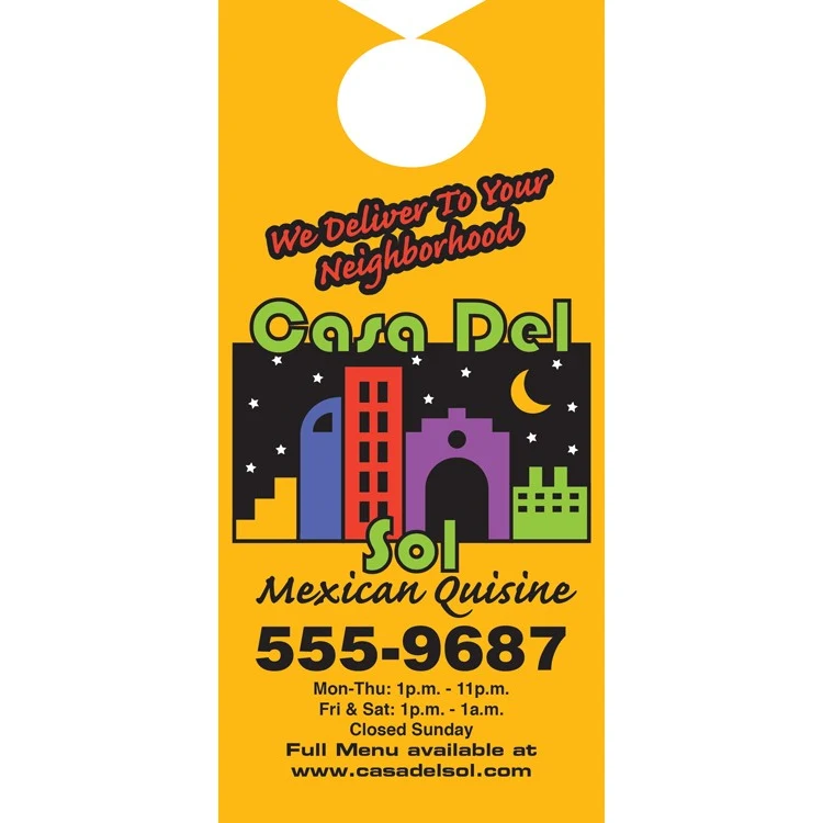 Rectangle 12 Pt. Paper Board Door Hanger w/ Notched Top (Spot Color) 1