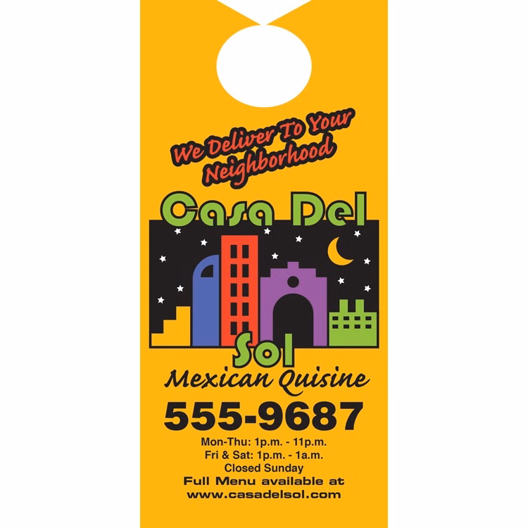 Rectangle 12 Pt. Paper Board Door Hanger w/ Notched Top (Spot Color)