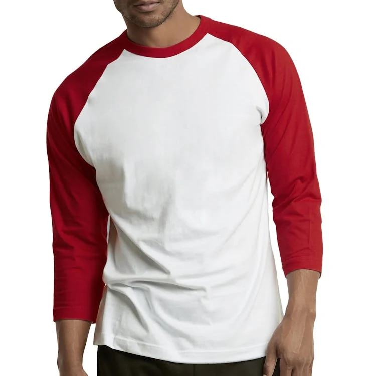Men's 3/4 Sleeve Baseball T-Shirt - Medium Red/White 1