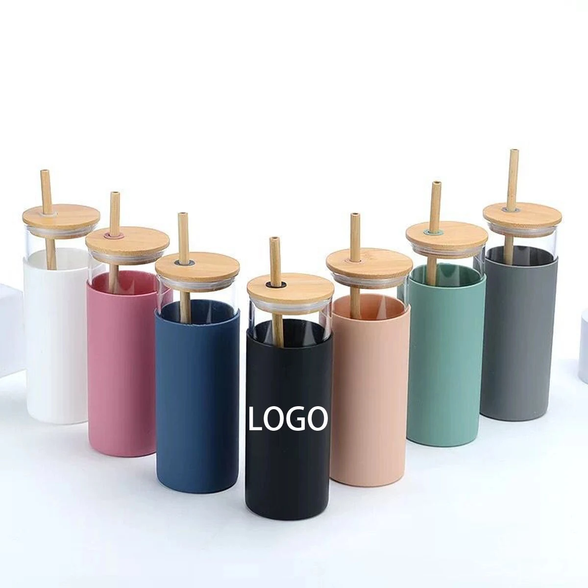 20Oz Custom Logo Glass Cup With Silicone Sleeve And Straw 1