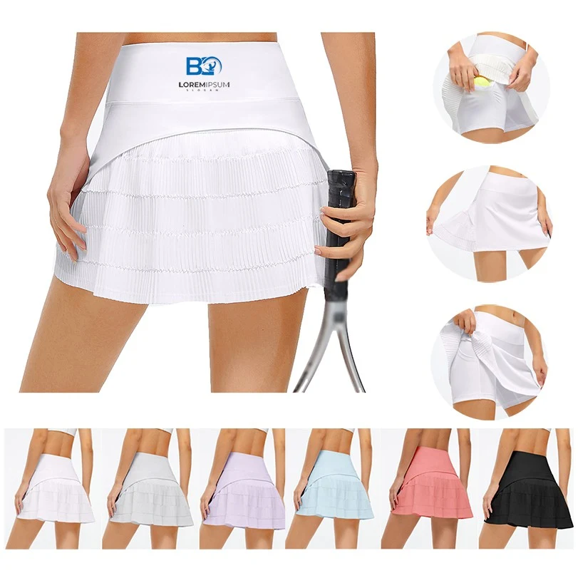 Pleated High Waist Tennis Skirt With Pocket 1