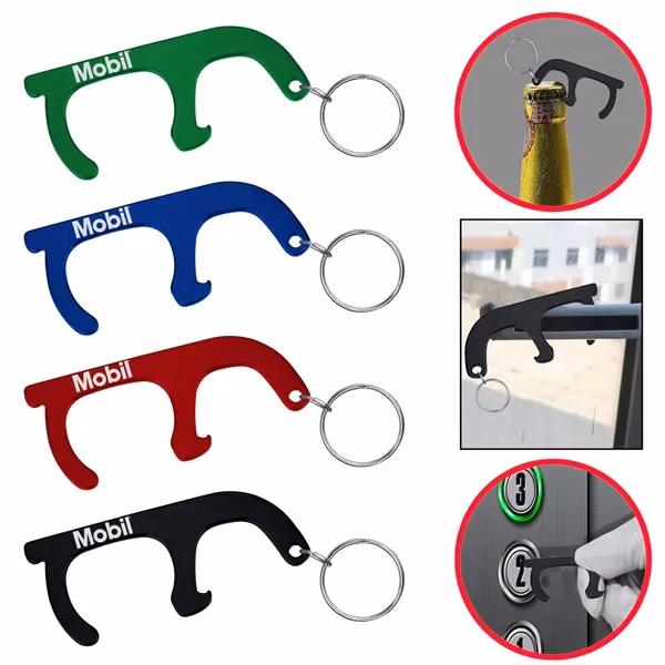 Custom Aluminum No-Touch Door Opener Keychain — Hygiene Protection Promo