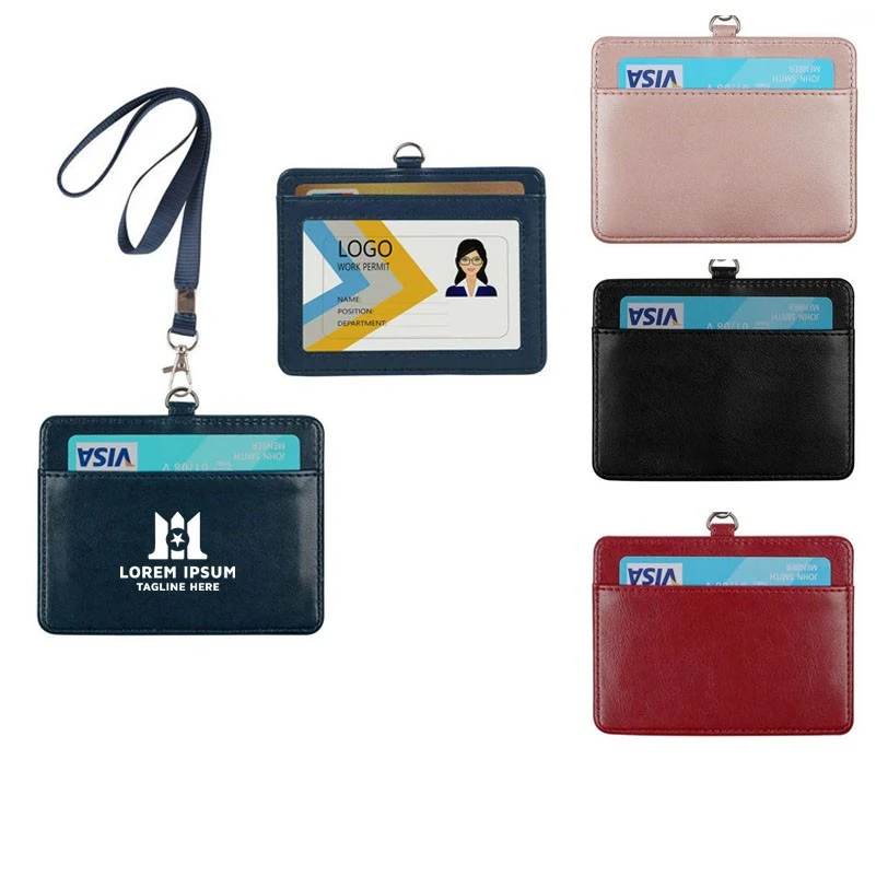 PU Leather ID Badge Holder with Lanyard 1