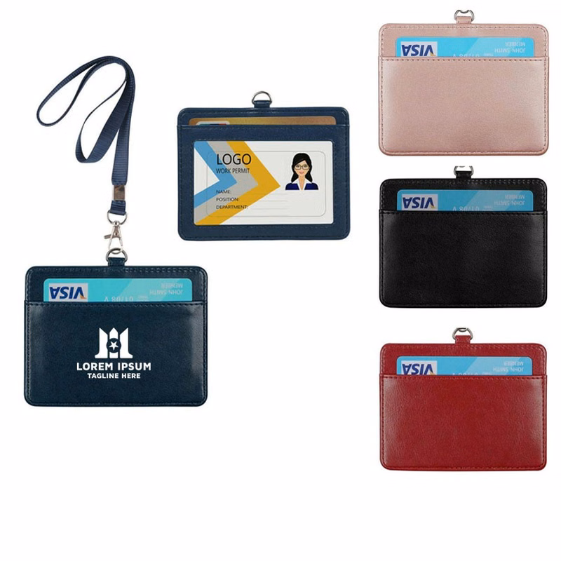 PU Leather ID Badge Holder with Lanyard