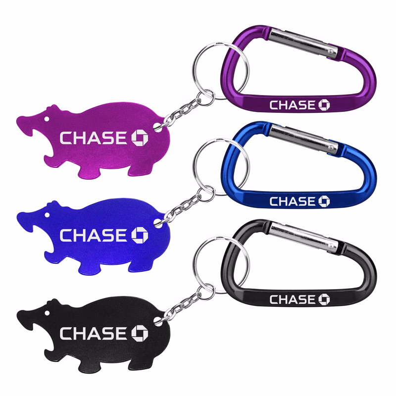 Jumbo size hippo shape bottle opener with key chain & Carabiner