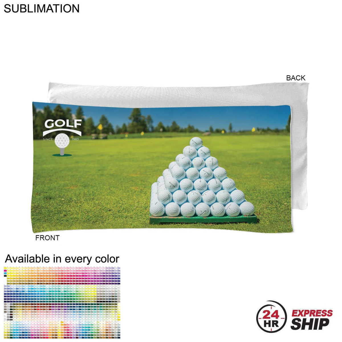 24Hr Express Ship - Golf Caddie Towel,Extra Large in Microfiber Dri-Lite Terry, 22"x44", Sublimated 1