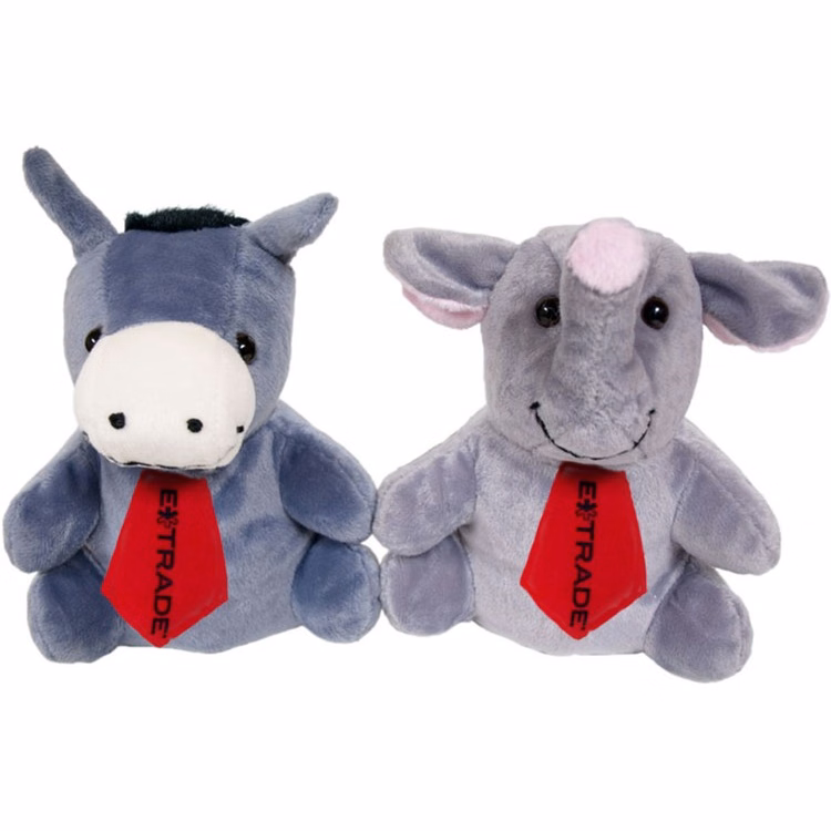 7" Reversible Donkey/Elephant Reversible Puppet with ties and one color imprints